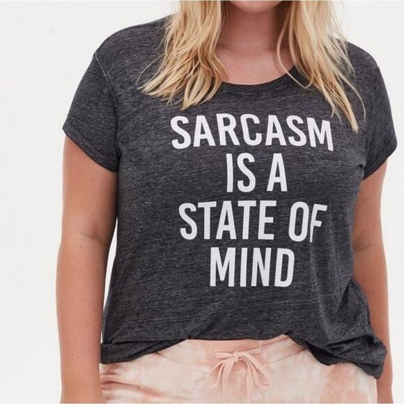 Torrid Sarcasm State Of Mind Relaxed Fit Crew Tee - Vintage Burnout Black - Picture 1 of 7